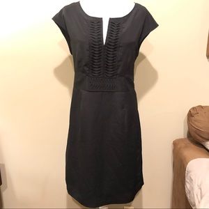 Cap Sleeve Black Dress - Pleated Detail & Tie Back